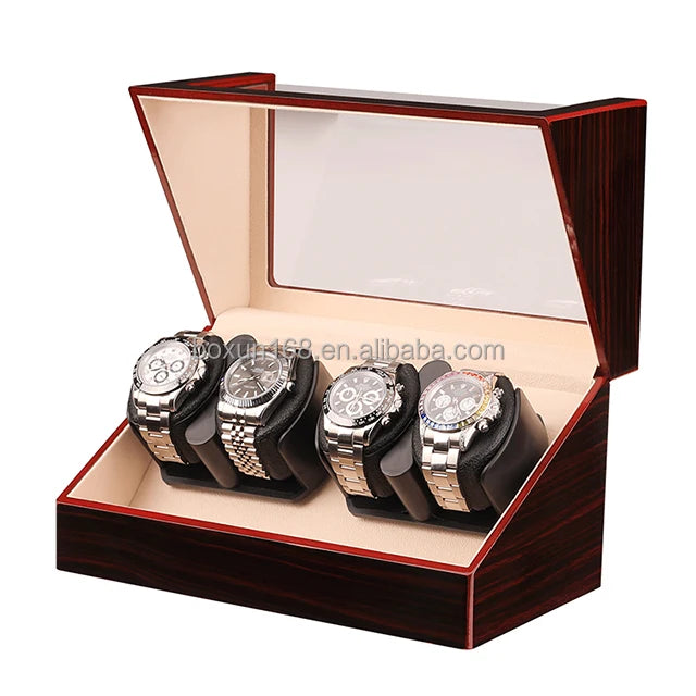 Cross-Border Walnut Automatic Mechanical Watch Winder Box 4 Winders Wooden Gift Watch Storage Case From Factory Source