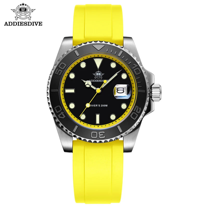 Mens Automatic Mechanical Diver Watch 200m Waterproof Stainless Steel Case Orange Rubber Strap Luminous Wristwatch