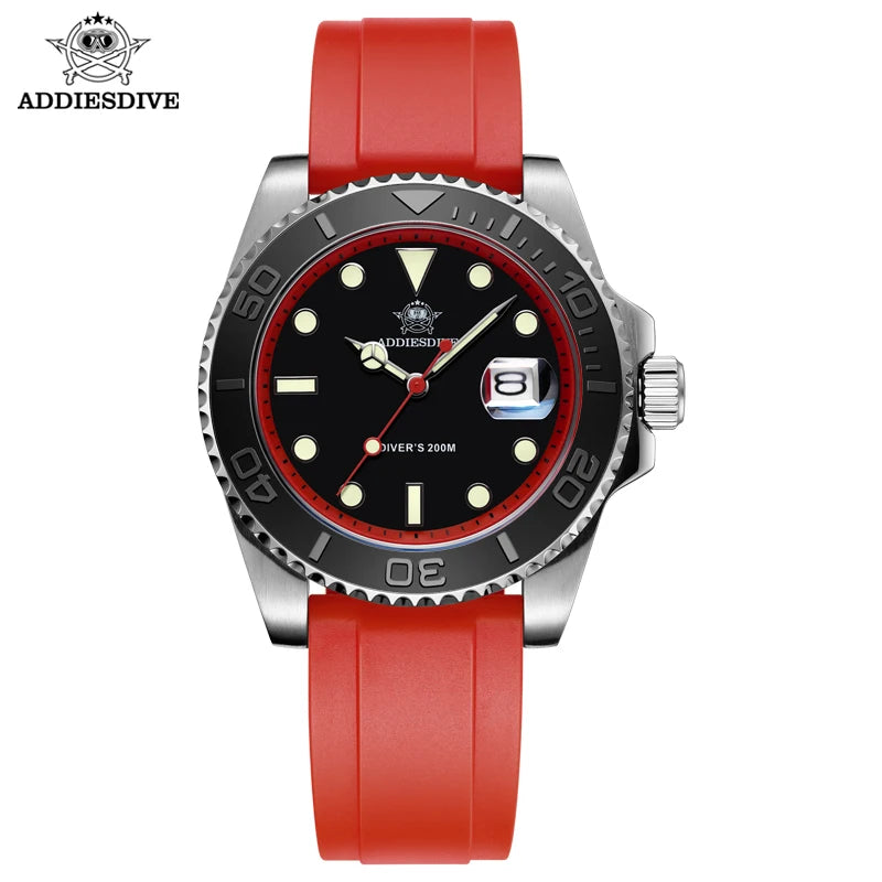 Mens Automatic Mechanical Diver Watch 200m Waterproof Stainless Steel Case Orange Rubber Strap Luminous Wristwatch
