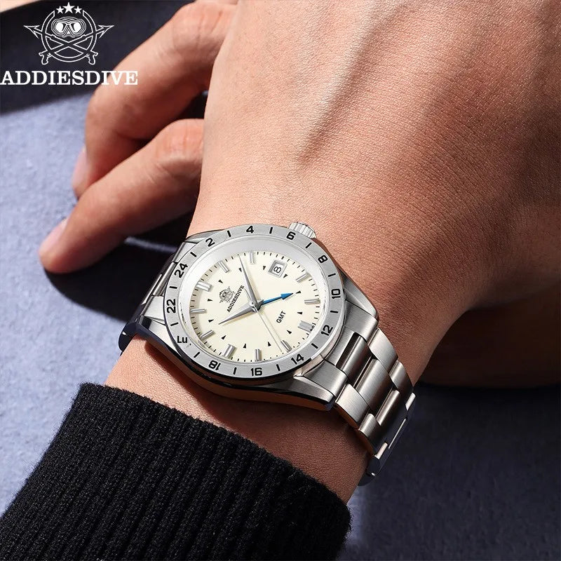 ADDIESDIVE Brand Men's Advanced Sense for Quartz Watch Stainless Steel Band 200m Water Resistant Business Style Watch