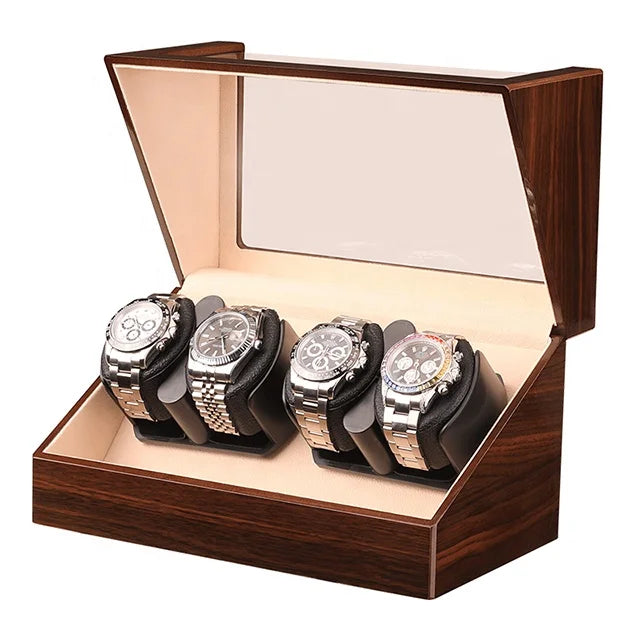 Cross-Border Walnut Automatic Mechanical Watch Winder Box 4 Winders Wooden Gift Watch Storage Case From Factory Source