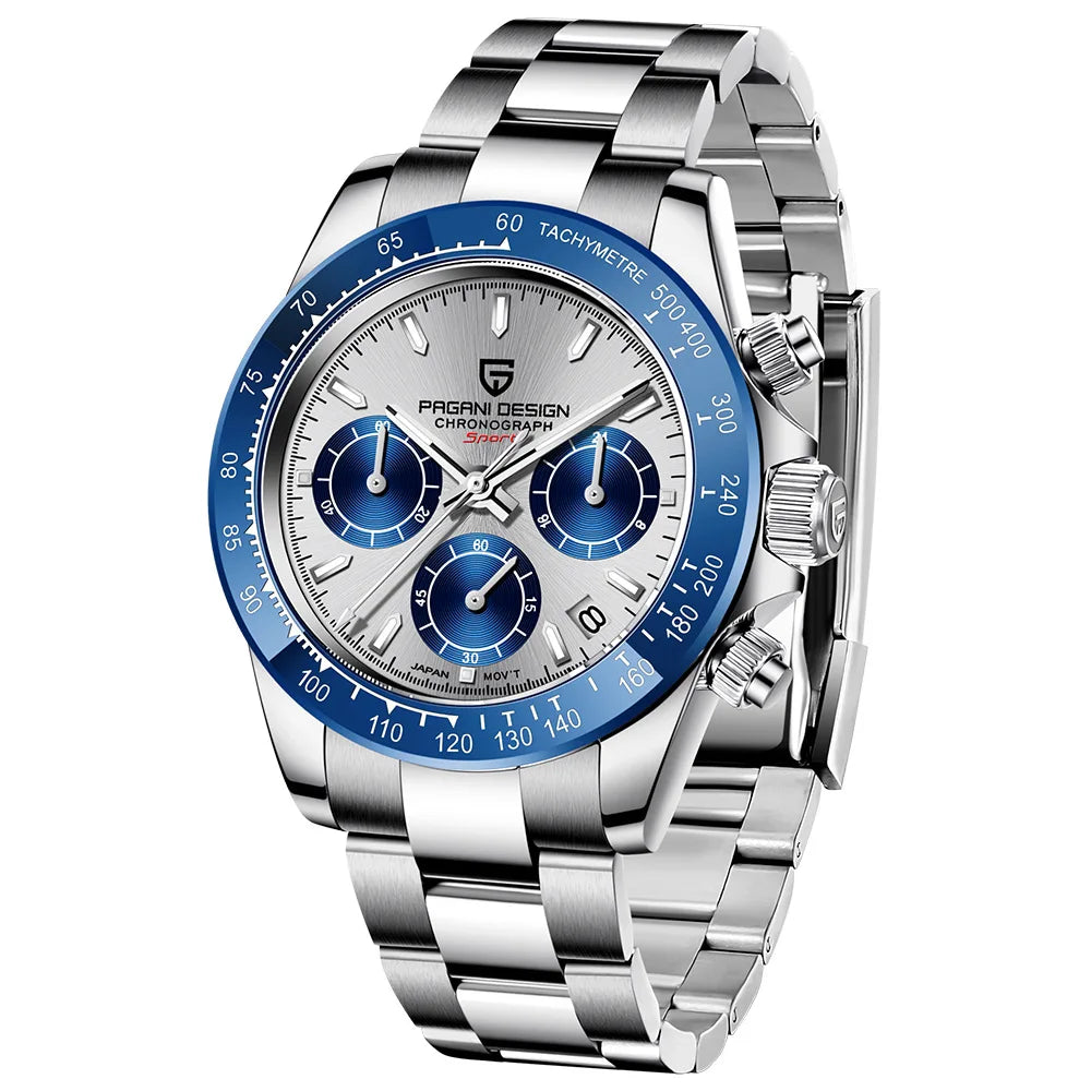 Pagani Design PD-1644 Luxury Stainless Steel Band Casual Quartz Watch for Men Waterproof Sport Chronograph Calendar