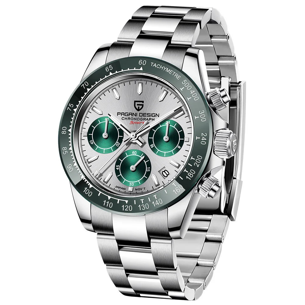 Pagani Design PD-1644 Luxury Stainless Steel Band Casual Quartz Watch for Men Waterproof Sport Chronograph Calendar