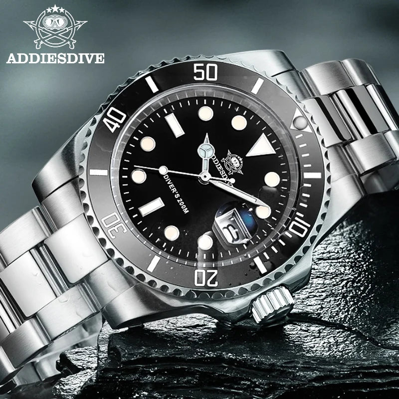 ADDIESDIVE H3 New Arrival Green Mens Quartz Watch 316L Stainless Steel Band Waterproof Luminous High Quality Casual Wrist Watch