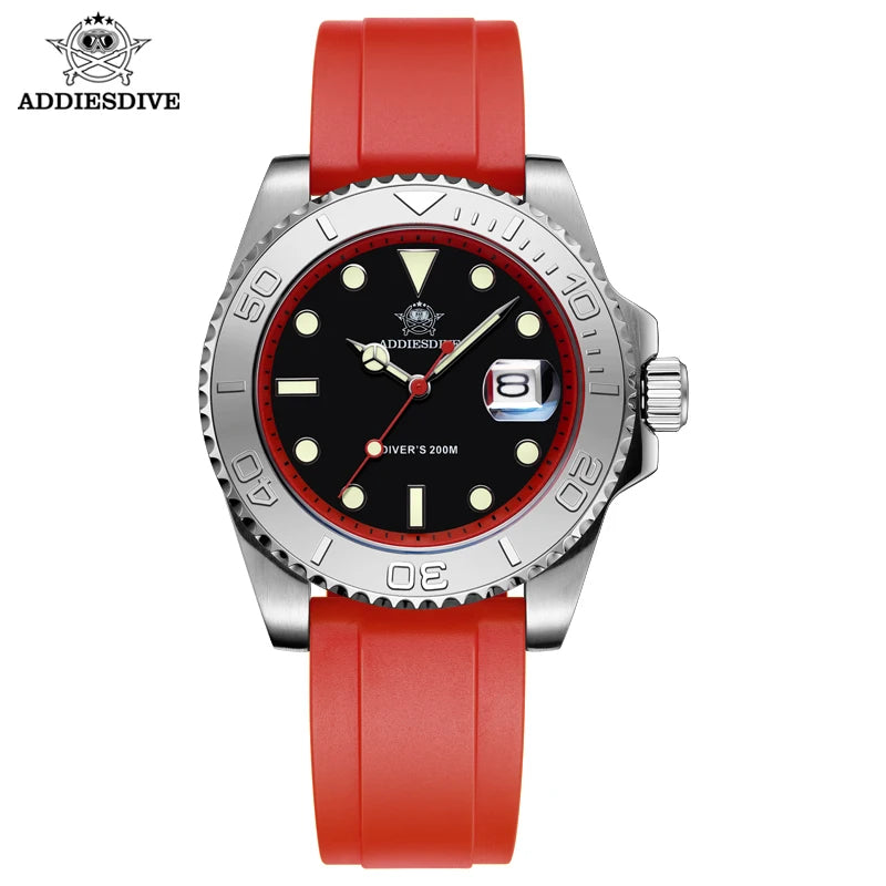 Mens Automatic Mechanical Diver Watch 200m Waterproof Stainless Steel Case Orange Rubber Strap Luminous Wristwatch