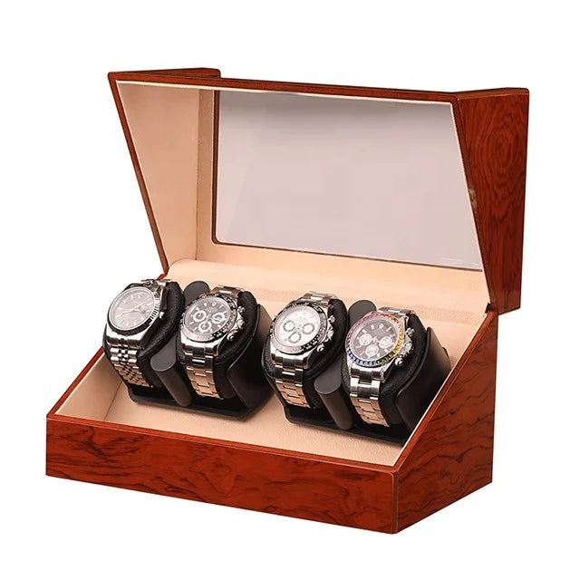 Cross-Border Walnut Automatic Mechanical Watch Winder Box 4 Winders Wooden Gift Watch Storage Case From Factory Source