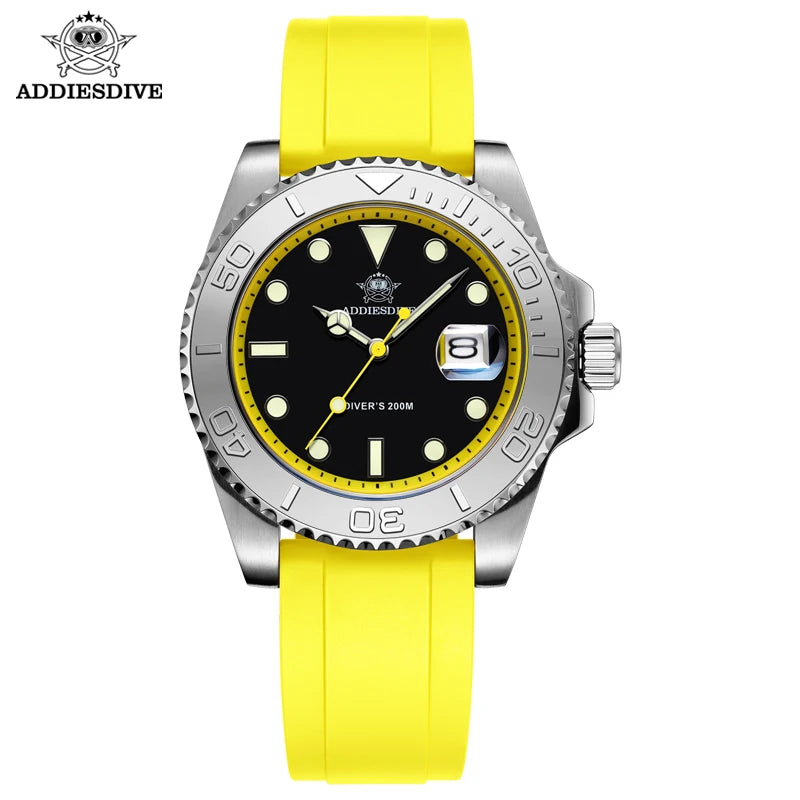 Mens Automatic Mechanical Diver Watch 200m Waterproof Stainless Steel Case Orange Rubber Strap Luminous Wristwatch