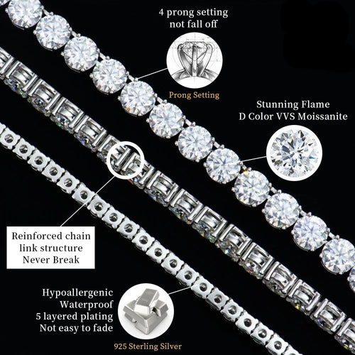 Factory Wholesale 2-6mm Iced Jewelry 925 Sterling Silver VVS Graded Mossanite Moissanite Diamond Tennis Chain Bracelet Gift