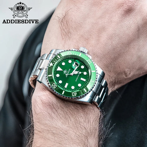 ADDIESDIVE H3 New Arrival Green Mens Quartz Watch 316L Stainless Steel Band Waterproof Luminous High Quality Casual Wrist Watch