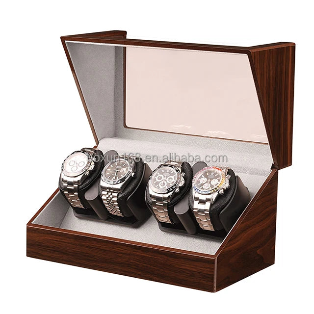 Cross-Border Walnut Automatic Mechanical Watch Winder Box 4 Winders Wooden Gift Watch Storage Case From Factory Source