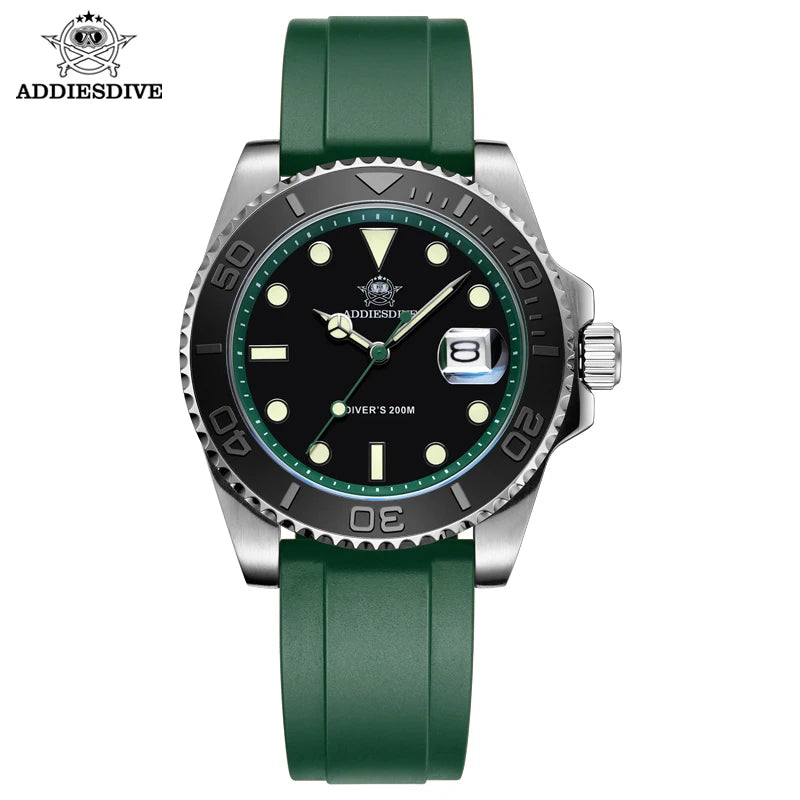 Mens Automatic Mechanical Diver Watch 200m Waterproof Stainless Steel Case Orange Rubber Strap Luminous Wristwatch