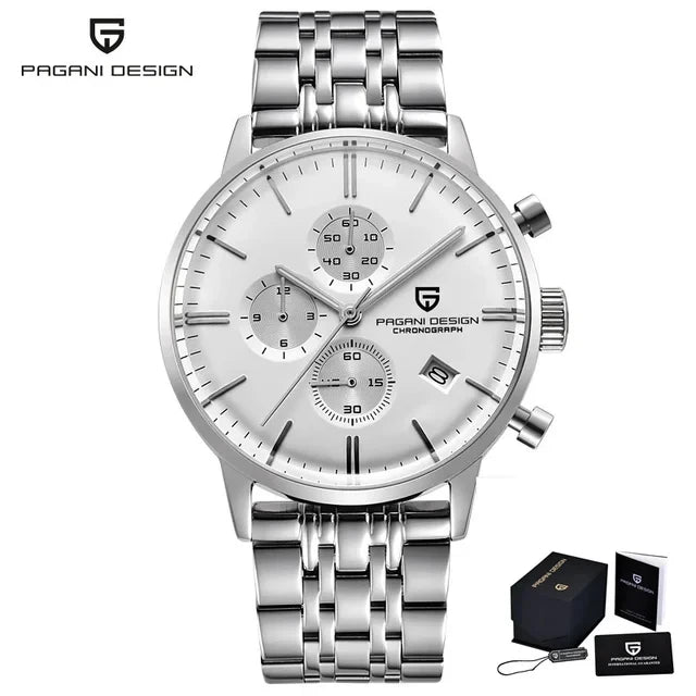 PAGANI DESIGN Mens Watches Waterproof 30M Genuine Leather Japanese VK67 Movement Quartz Watch
