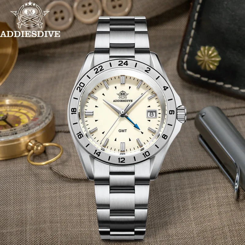 ADDIESDIVE Brand Men's Advanced Sense for Quartz Watch Stainless Steel Band 200m Water Resistant Business Style Watch
