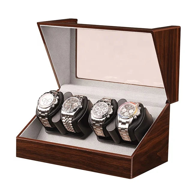Cross-Border Walnut Automatic Mechanical Watch Winder Box 4 Winders Wooden Gift Watch Storage Case From Factory Source