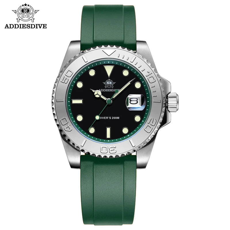 Mens Automatic Mechanical Diver Watch 200m Waterproof Stainless Steel Case Orange Rubber Strap Luminous Wristwatch