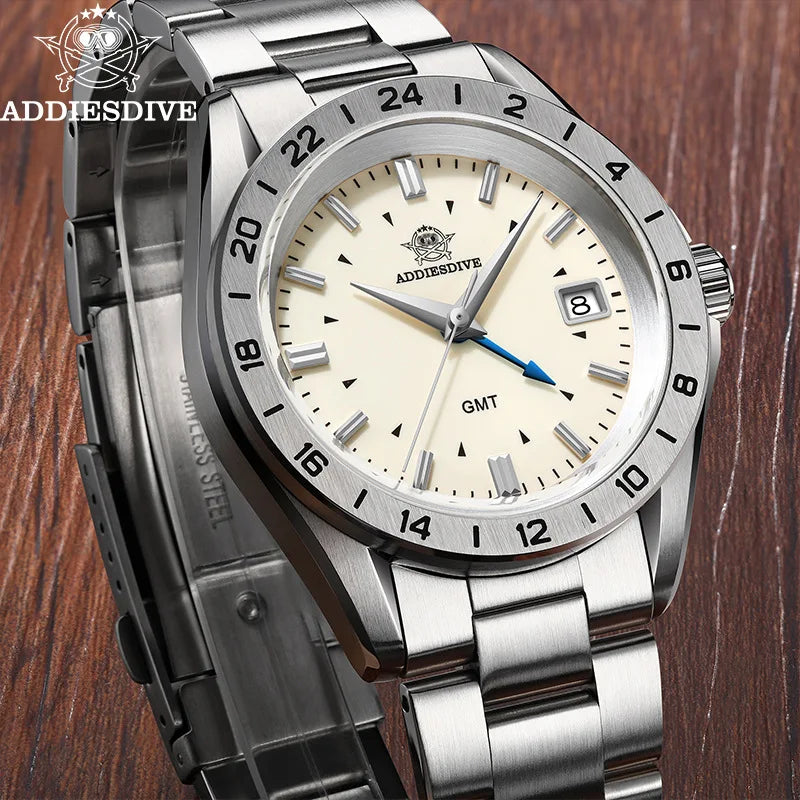 ADDIESDIVE Brand Men's Advanced Sense for Quartz Watch Stainless Steel Band 200m Water Resistant Business Style Watch