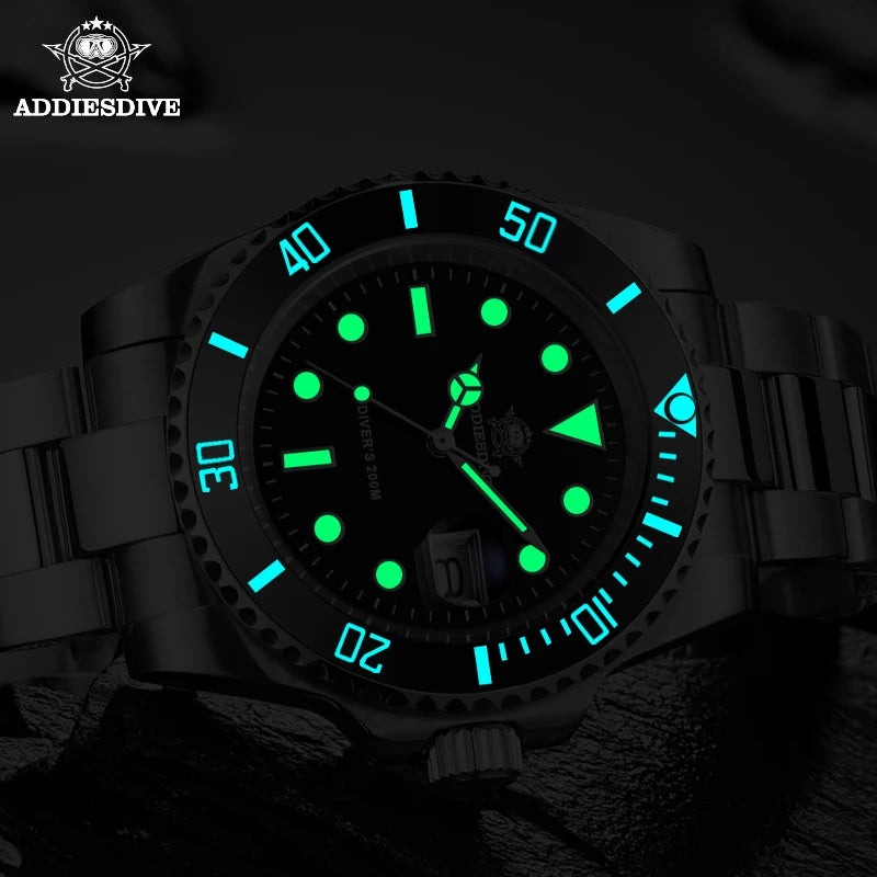 ADDIESDIVE H3 New Arrival Green Mens Quartz Watch 316L Stainless Steel Band Waterproof Luminous High Quality Casual Wrist Watch