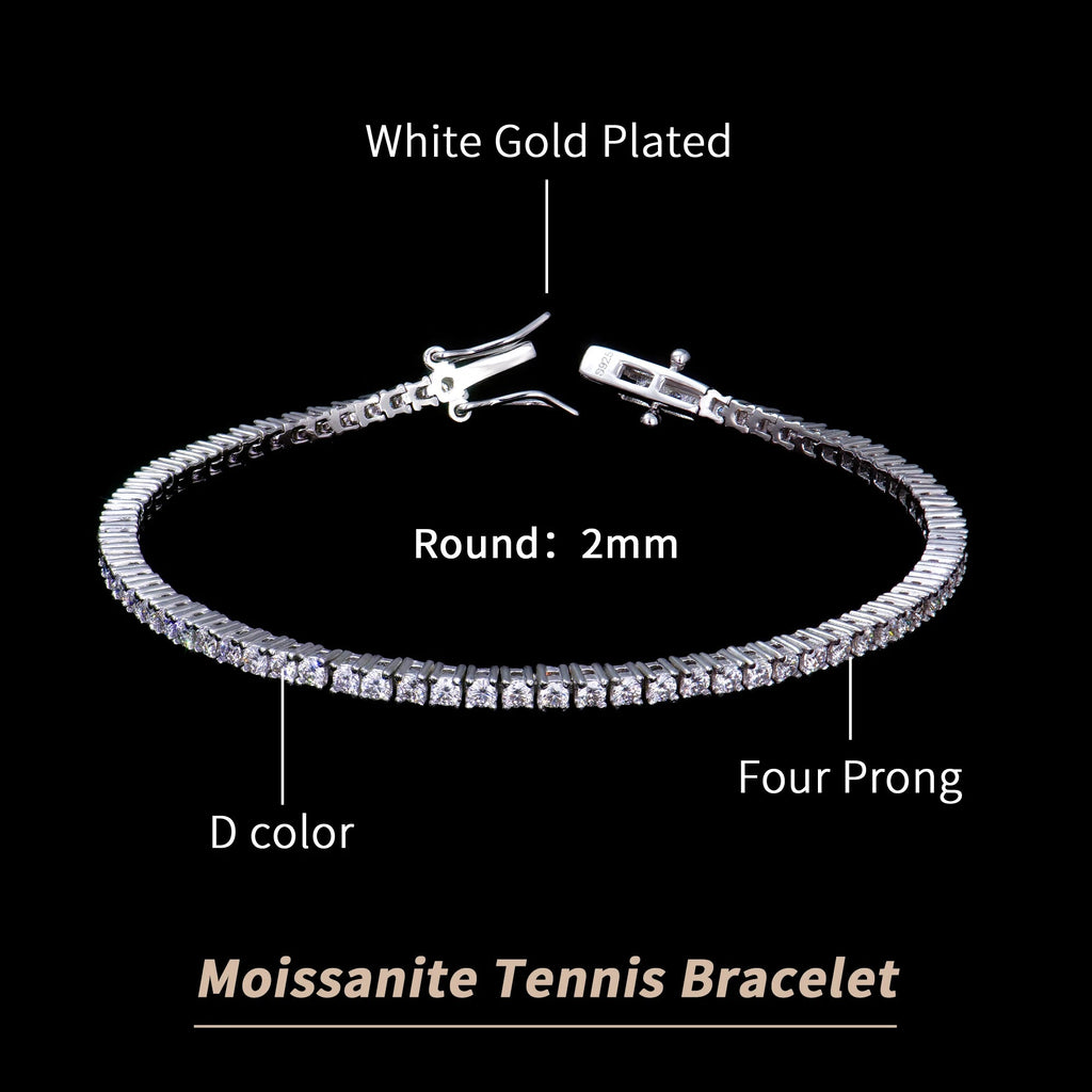 Factory Wholesale 2-6mm Iced Jewelry 925 Sterling Silver VVS Graded Mossanite Moissanite Diamond Tennis Chain Bracelet Gift